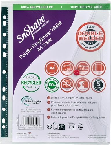 Vista 2 de Snopake Cartera Popper A4 Polyfile RingBinder – Transparente [Pack de 5] Ref: 12566
