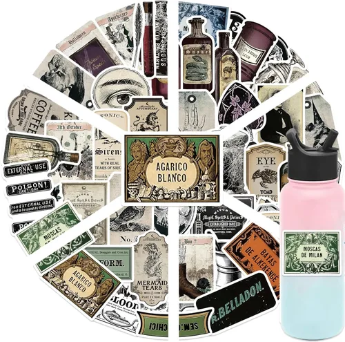 Vista 5 de 50 calcomanías vintage de poción C1-vintage Potion Stickers