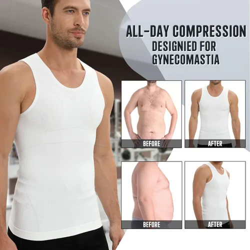 Vista 8 de PODFAN Camisa de compresión para hombre de ginecomastia, camiseta sin mangas adelgazante, chaleco moldeador de cuerpo para hombre, camisetas