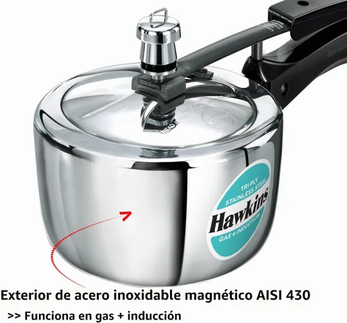 Vista 6 de HAWKINS Olla a presión de acero inoxidable triple, con tapa interior y cocina de inducción (HSST15) 1.5 litros, color plateado