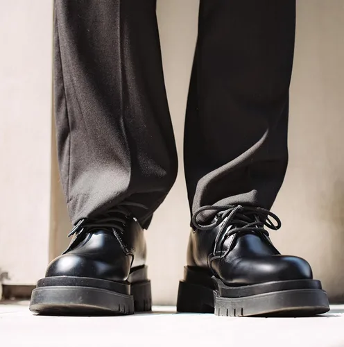Vista 4 de Zapatos de cuero genuino con suela gruesa y puntera redonda con cordones de cuero clásico de moda Boost Business Oxford Derby