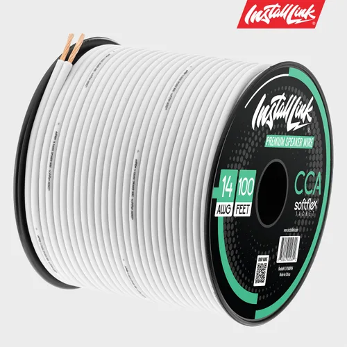 Vista 9 de Install Link Cable de altavoz de calibre 14 (blanco) para cable de audio de automóvil, hogar o RV, 100 pies, CCA 14/2 Speaker Cable, 2-Conductor