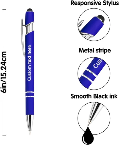Vista 2 de Bolígrafos personalizados con nombre, bolígrafos personalizados con punta de lápiz digital de 0.020 in, bolígrafo suave al tacto, grabado de texto