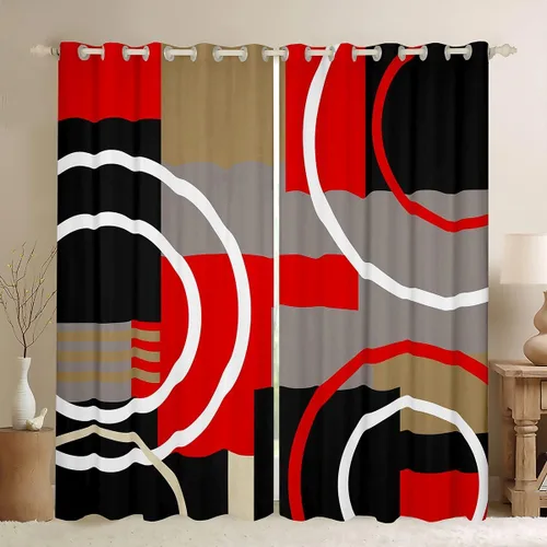 Vista 8 de Feelyou Cortinas abstractas degradadas para niños, adolescentes, azul, rojo y negro, cortinas de ventana para dormitorio, sala de estar, decoración