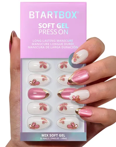 Vista 38 de BTArtbox Uñas Postizas Blancas Cortas a Presión - Uñas Postizas de Gel Suave en Forma de Almendra, Uñas Blancas con Pegamento para Uñas, Uñas