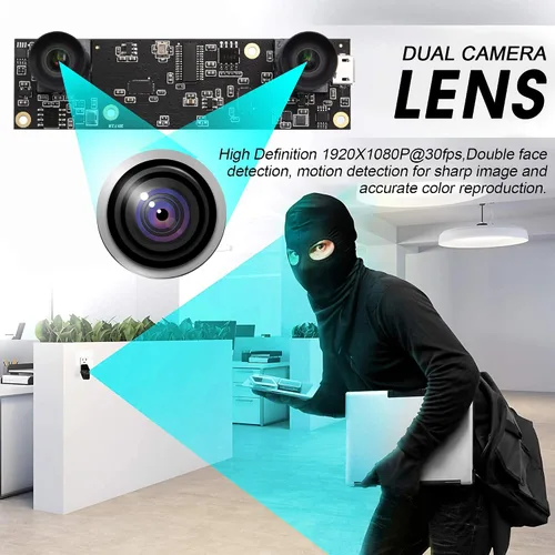 Vista 5 de Webcamera_USB 1080P Dual Lens Módulo de cámara USB para computadora Gran angular Dual Vision Lightburn Cámara Mini UVC USB2.0 Cámara web 3D Estéreo