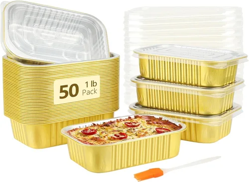 Vista 8 de LNYZQUS Sartenes de aluminio pequeños de 1 libra con tapas, paquete de 30 latas de aluminio de 16 onzas para hornear, recipientes sobrantes