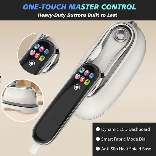 Vista 4 de Vaporizador de ropa de viaje de 1200 W, vaporizador y plancha de mano 2 en 1, planchado inteligente de equipo 5+1 con pantalla digital