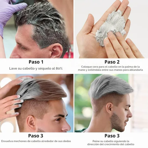 Vista 7 de Cera temporal gris para cabello, 4.23 oz, cera para peinado instantáneo, para fiesta, cosplay, discoteca, bailes de máscaras, Halloween