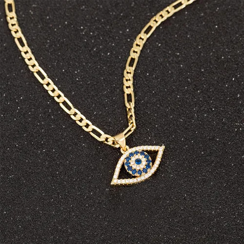 Vista 5 de kelistom Evil Eye Necklace for Women 18K Gold Plated Cubic Zirconia Inlay Evil Eye Pendant Necklace 3mm Figaro Chain Necklace 1822 inches