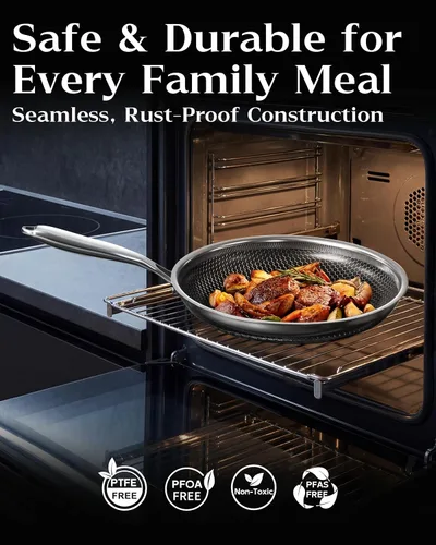 Vista 5 de Sartén antiadherente con tapa de 7 pulgadas, sartén de acero inoxidable duradera, compatible con placa de inducción, sin PFOA, a prueba de arañazos