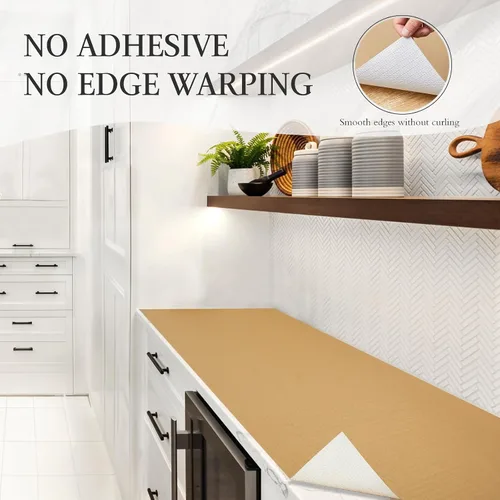 Vista 5 de Beautysaid Revestimiento de estante y cajón para armario de cocina, papel antideslizante no adhesivo, impermeable, lavable, grueso para tocador