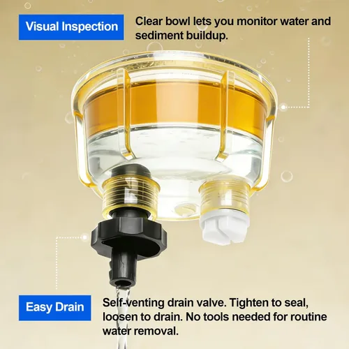 Vista 5 de iFJF Separador de agua y combustible R12T Marine 120AT NPT ZG1/4-19 Piezas automotrices con accesorio - Filtro combinado completo para motor diesel