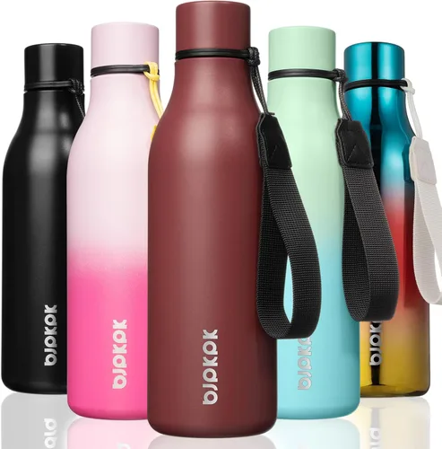 Vista 72 de BJPKPK Botellas de agua aisladas, botella de agua de metal de acero inoxidable de 12 onzas con correa, sin BPA a prueba de fugas, jarras, tazas
