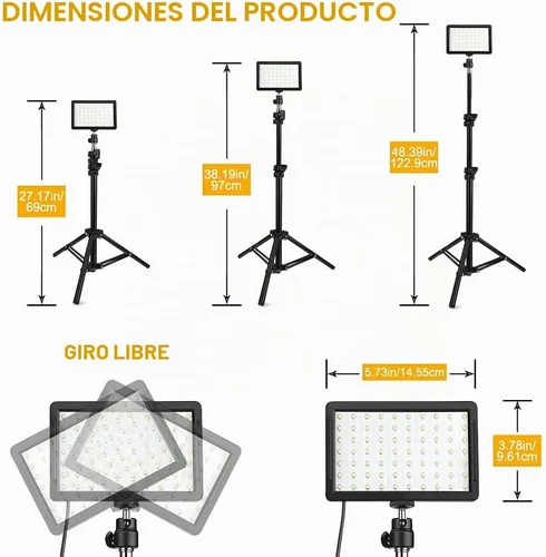Vista 2 de 3 paquetes de 70 LED Luz de video con soporte de trípode ajustable/Filtros de color, Kit de iluminación de estudio USB Obeamiu 5600K para Claro