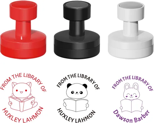 Vista 4 de Sello de libro, sello de libro personalizado para biblioteca, hasta 9 diseños con 5 colores de tinta (sello de libro de animales)