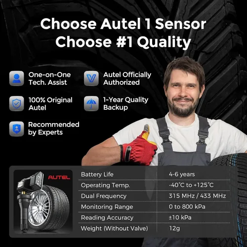 Vista 9 de Autel TPMS - Sensores MX, sensor TPMS de 315MHz y 433MHz 2 en 1, sensor de presión de neumáticos insertable, sistema de monitoreo de presión