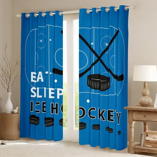 Vista 2 de Erosebridal Hockey Blackout Curtains for Boys,Blue and Black Sports Curtains & Drapes for Kids Teen,Ball Games Gamer Bedroom Decor,Ice Hockey Field