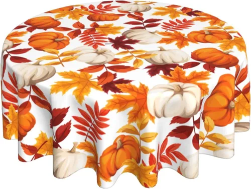 Vista 9 de Thanksgiving Tablecloth Square 52x52 Inch Fall Harvest Autumn Pumpkin Fallen Leaves Maple Leaf Print Decorative Table Cloth Holiday Decorations