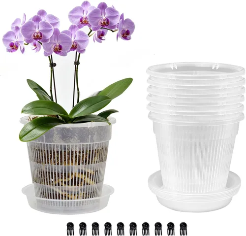Vista 16 de Macetas para Orquídeas, Paquete de 12 Macetas para Orquídeas de 4.5 Pulgadas con Agujeros, Maceta Ranurada Transpirable para Orquídeas