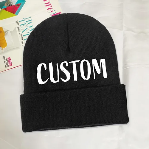 Vista 2 de Gorros personalizados para hombres y mujeres sombreros personalizados - Añadir texto logotipo foto - Sombreros de punto personalizados de invierno