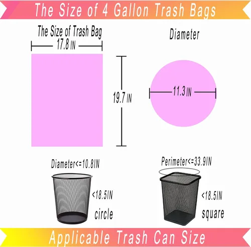 Vista 6 de Bolsa de basura pequeña, 4 galones/15 litros, bolsas de basura coloridas, 150