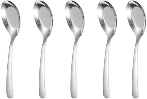 Vista 11 de 5 cucharas de sopa y postre de acero inoxidable con acabado espejo para sopa, arroz, té, leche, café y helado (dorado)