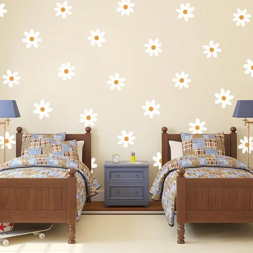 Vista 4 de Plantillas de pared bohemias con flores de margaritas grandes para pintar patrones grandes en la pared, concreto para patio, plantilla reutilizable