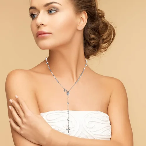 Vista 5 de LeCalla Sterling Silver Rosary Bead Cross Y Necklace Jewelry Italian Hypoallergenic Rosary Virgin Mary Pendant Necklaces Chain for Women Men Made in