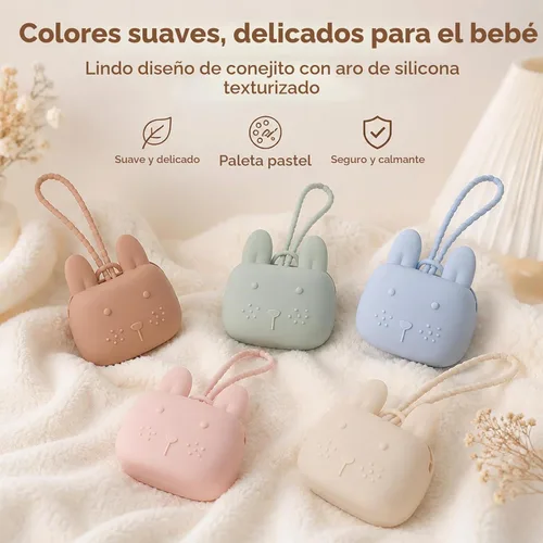 Vista 7 de ROCCED Funda de silicona para chupetes con diseño de conejito con correa de silicona suave, almacenamiento de viaje para cochecito y bolsa
