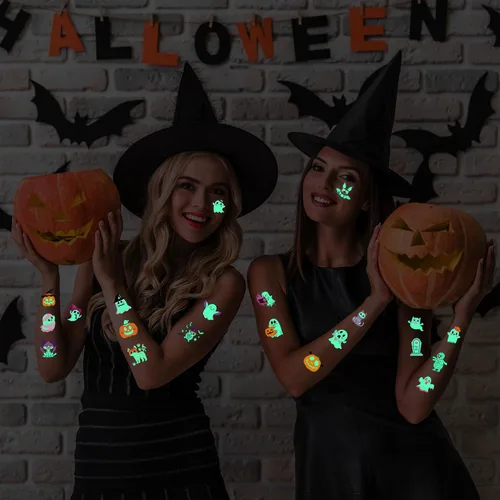 Vista 7 de 216 tatuajes de Halloween para niños, recuerdos de fiesta de Halloween, tatuajes temporales que brillan en la oscuridad para decoraciones de fiesta