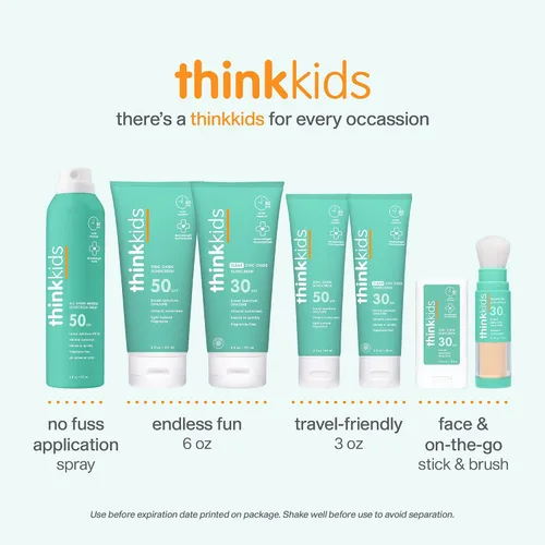 Vista 5 de Thinkkids Safe Mineral Sunscreen SPF 50+, 3 Fl Oz, Natural, Protector solar resistente al agua seguro para arrecifes para niños, protector solar
