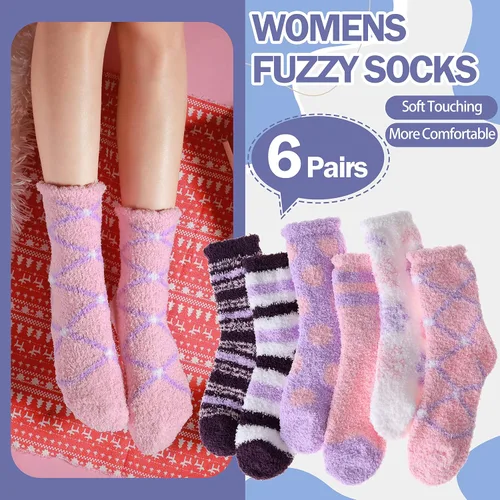 Vista 2 de ANTSANG Womens Fuzzy Socks Slipper Winter Fluffy Comfy Cozy Socks Cabin Warm Home Socks