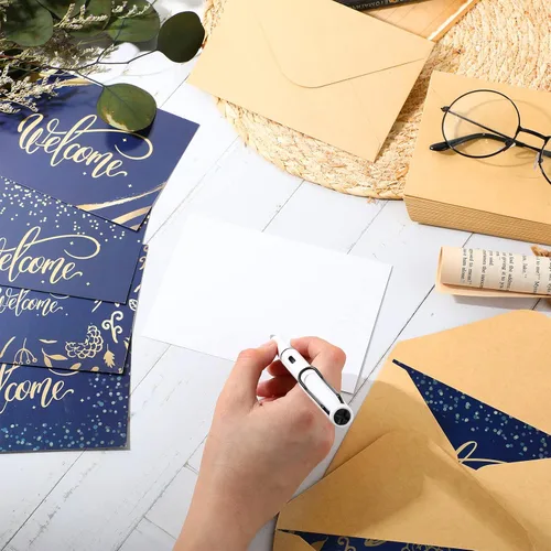 Vista 4 de Fumete 72 juegos de tarjetas de bienvenida doradas con adhesivo de papel