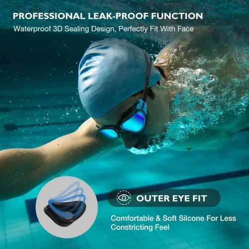 Vista 4 de OMID Gafas de natación, cómodas gafas de natación polarizadas, a prueba de fugas, protección UV, visión transparente, triatlón, con bolsa protectora