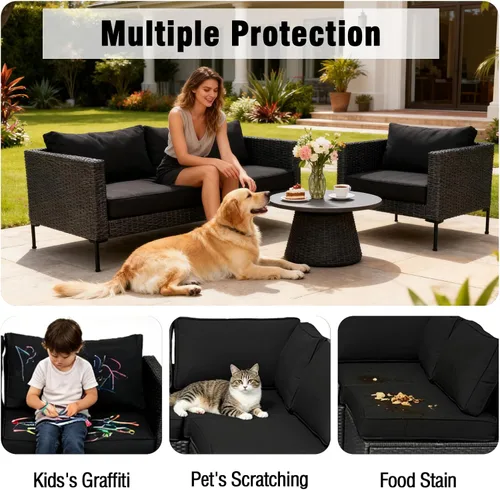 Vista 4 de 11 fundas de cojín de repuesto, impermeables para exteriores, para sofá de 6 plazas, juego de fundas con cremalleras, solo funda lavable (cian)