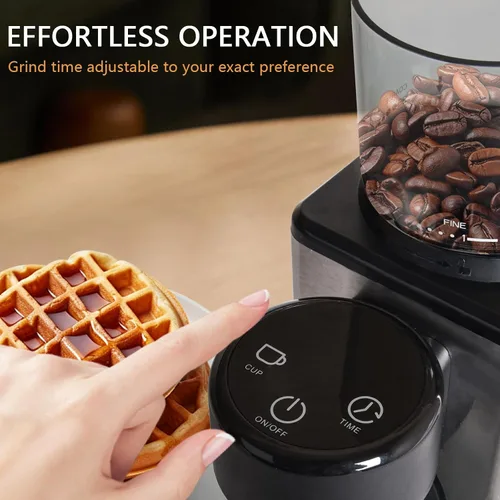 Vista 4 de Molinillo de café eléctrico para el hogar y la oficina: molinillo de café inteligente con 25 ajustes de molienda de precisión y tolva de grano