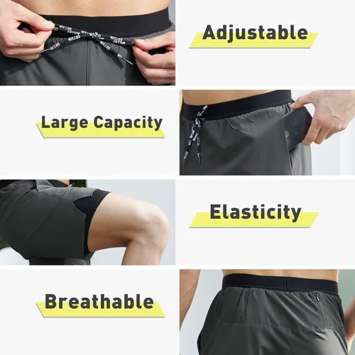 Vista 5 de Pantalones cortos de correr 2 en 1 para hombre, pantalones cortos deportivos de gimnasio de secado rápido de 7 pulgadas para hombres, pantalones