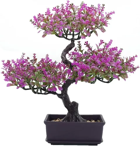 Vista 8 de Árbol bonsái falso, planta de pino de flor artificial, decoración de fiesta de Navidad, decoración del hogar, plantas falsas para decoración de Verde