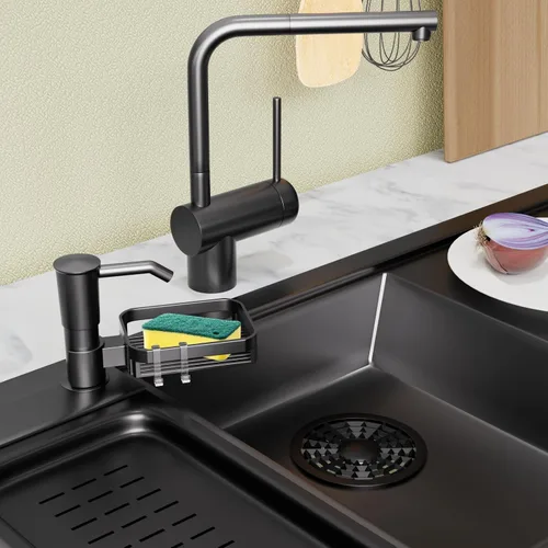 Vista 7 de KNEELISA Dispensador de Jabón con Bomba para Fregadero de Cocina con Soporte para Esponja, Plástico ABS en Mostrador Dispensador de Jabón con Kit