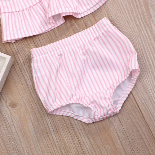 Vista 6 de YOUNGER TREE Traje de baño de verano para niñas pequeñas, sin mangas, traje de baño a rayas, traje de dos piezas, bikini