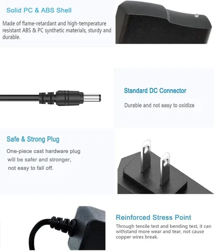 Vista 3 de Adaptador de fuente de alimentación de 5V 2A DC 10W AC/DC Adaptador de enchufe de pared 100V-240V AC a DC 5 voltios 2Amp 1Amp Cable de alimentación