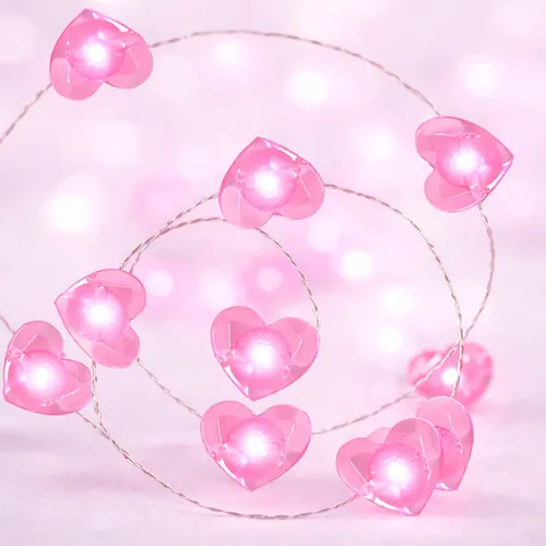 Vista 13 de BOHON Decoraciones del día de San Valentín 13 pies 40 luces LED rojo