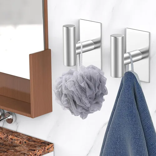 Vista 4 de VAEHOLD - Ganchos adhesivos de pared para toallas, resistentes, impermeables, de plata, para colgar abrigos, ropa, gancho de pared para armario
