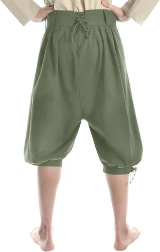 Vista 4 de Gafeng Pantalones piratas medievales para hombre, disfraz de caballero vikingo renacentista, con cordones, pantalones cortos LARP para Halloween