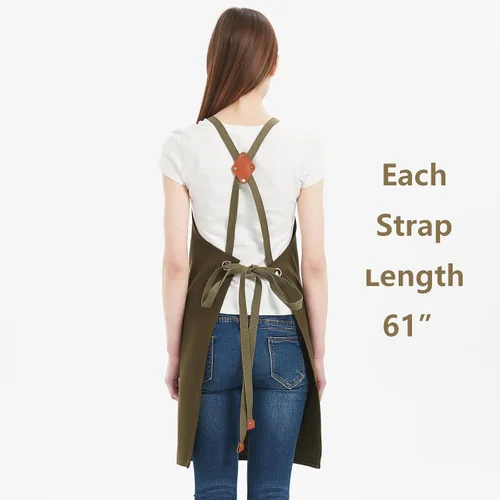 Vista 7 de AFUN Delantales de chef para mujeres y hombres con bolsillos grandes, delantal de trabajo repelente al agua de lona de algodón, talla M a XXL