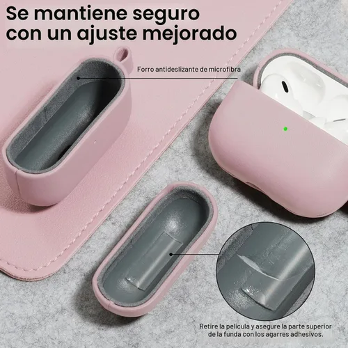 Vista 6 de ORNARTO for AirPods Pro 2 Case, Vegan Leather Cover, Blush Pink Rosa rubor