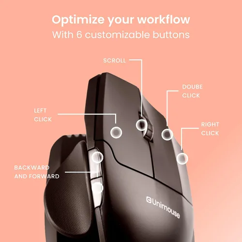 Vista 4 de Contour Unimouse - Ratón vertical ergonómico ajustable de 35° a 70°, ángulo de inclinación de 35° a 70°, 6 botones programables para productividad