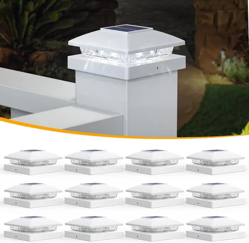Vista 15 de APONUO Luces solares para postes de 4 x 4 – IP64 impermeable, blanco cálido, luces inalámbricas de valla y luces de cubierta para patios, jardines