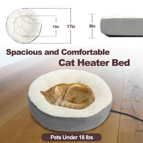Vista 5 de Rypet Cama para gatos con calefacción para interiores, suave y acogedora cama para mascotas con temporizador y temporizador, camas para perros